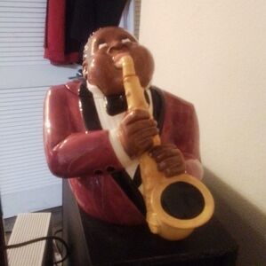 Sax player cookie jar